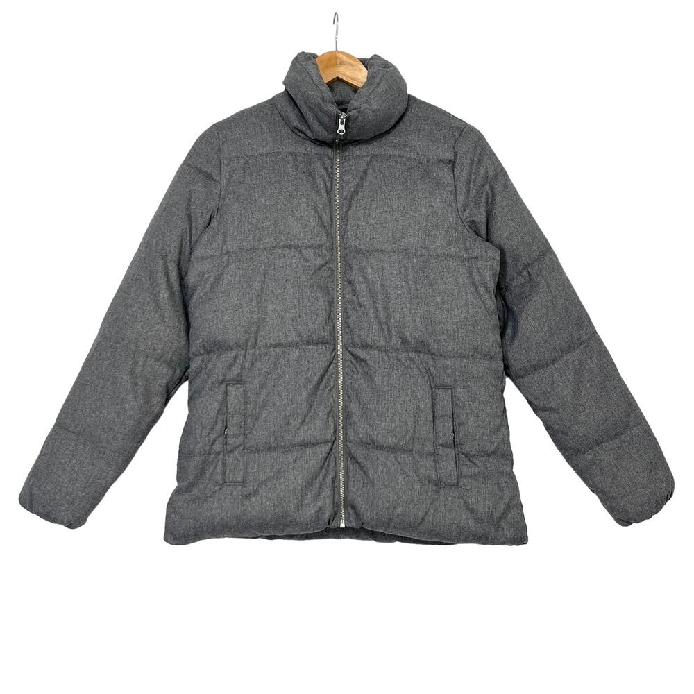 Old Navy Puffer Jacket Sz XS Gray High Neck Fleece Lined Full Zip Winter Coat